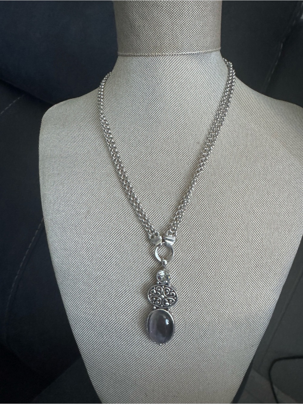 Cookie Lee Silver-Tone Pendant Necklace with Purple Stone
